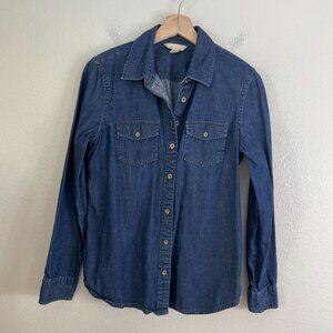 Banana Republic Womens Medium Petite Soft Wash Denim Button Up Shirt Chambray